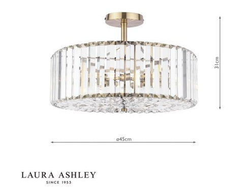 Laura Ashley Fernhurst 4 Light Semi-Flush Crystal and Antique Brass