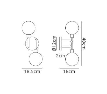 Delian 2 Light Black & Gold Wall Light