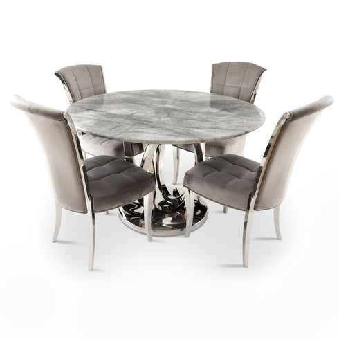 Zara 4 Seater Round Dining Table Silver - Grey Marble