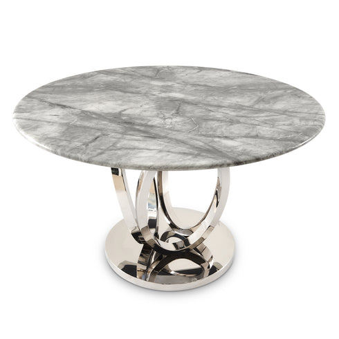 Zara 4 Seater Round Dining Table Silver - Grey Marble