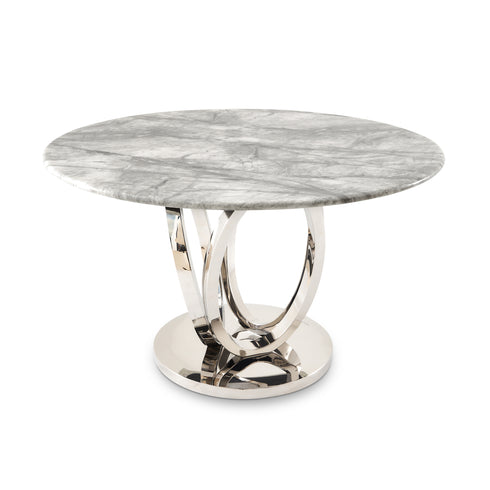 Zara 4 Seater Round Dining Table Silver - Grey Marble