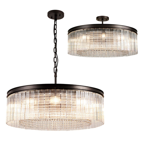 Burnaby Round Pendant/Semi Flush 10 Light Brown Oxide Large