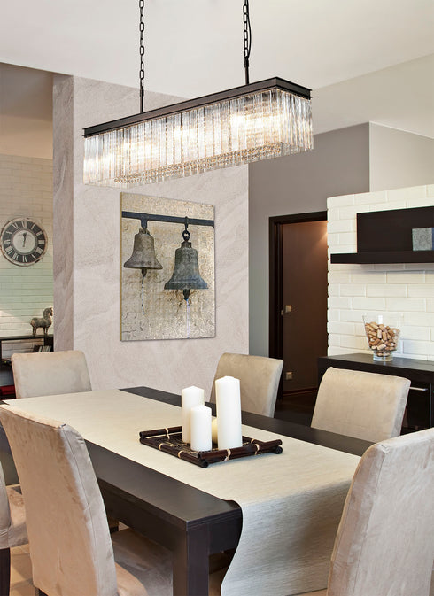 Burnaby Rectangular Pendant/Semi Flush 11 Light Brown Oxide