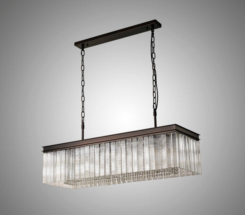 Burnaby Rectangular Pendant/Semi Flush 11 Light Brown Oxide