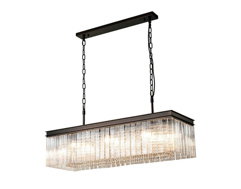 Burnaby Rectangular Pendant/Semi Flush 11 Light Brown Oxide