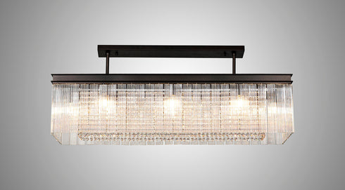 Burnaby Rectangular Pendant/Semi Flush 11 Light Brown Oxide