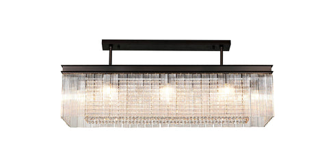 Burnaby Rectangular Pendant/Semi Flush 11 Light Brown Oxide