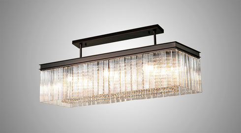 Burnaby Rectangular Pendant/Semi Flush 11 Light Brown Oxide