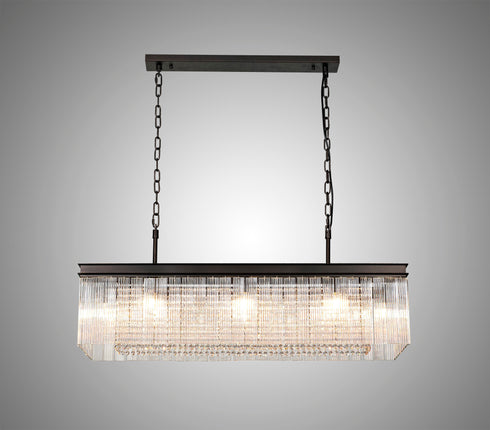 Burnaby Rectangular Pendant/Semi Flush 11 Light Brown Oxide