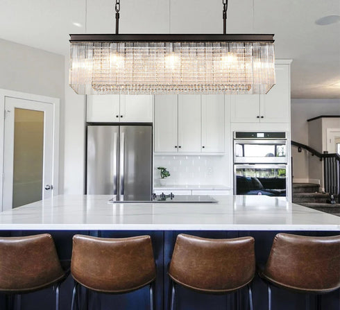 Burnaby Rectangular Pendant/Semi Flush 11 Light Brown Oxide