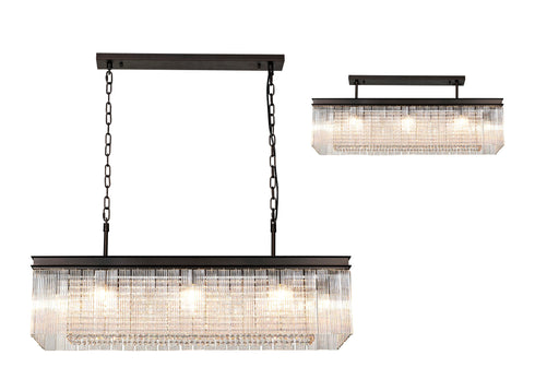 Burnaby Rectangular Pendant/Semi Flush 11 Light Brown Oxide