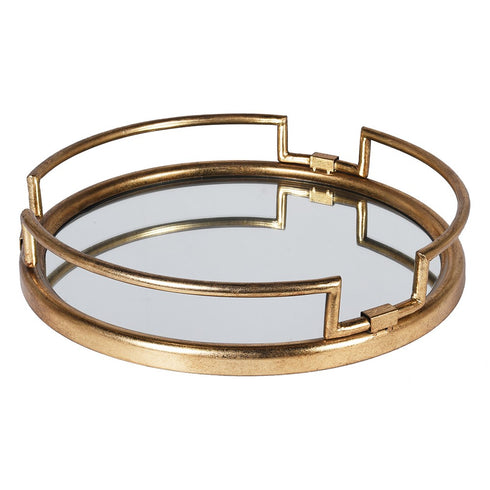 Circle Gold Frame Mirror Tray