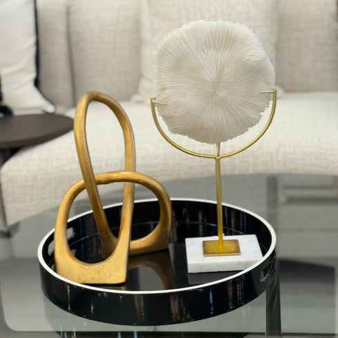 Faux White Coral On Marble & Brass Stand