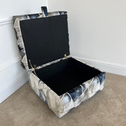 Cream & Navy Brushwork Ottoman Footstool