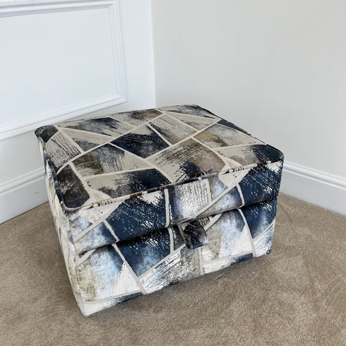 Cream & Navy Brushwork Ottoman Footstool