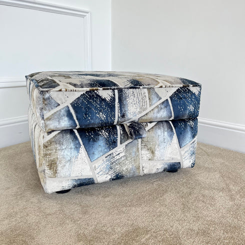 Cream & Navy Brushwork Ottoman Footstool