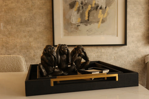 Antique Black Set of 3 'No Evil' Monkey Ornaments