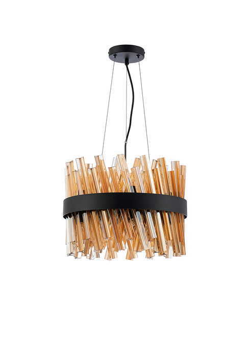 Kade Pendant Round Satin Black - Amber Glass