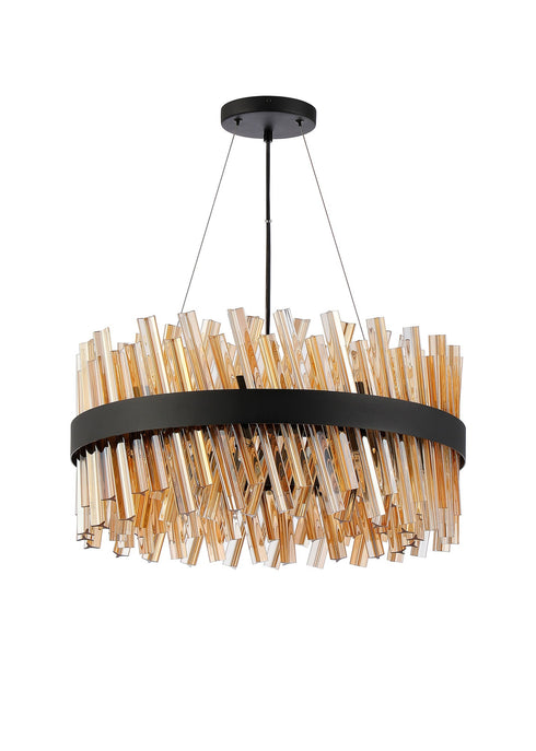 Kade Pendant Round Satin Black - Amber Glass