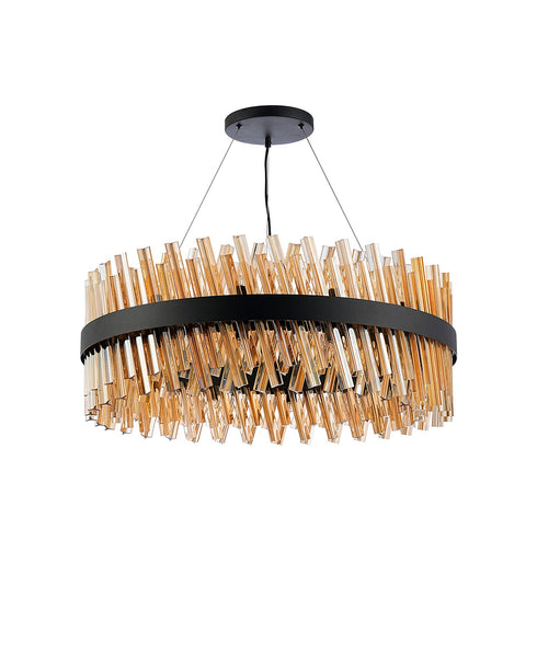 Kade Pendant Round Satin Black - Amber Glass
