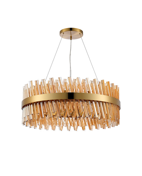 Kade Pendant Round Brass - Amber Glass