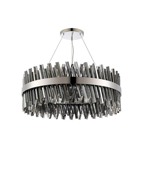 Kade Pendant Round Nickel - Smoked Glass