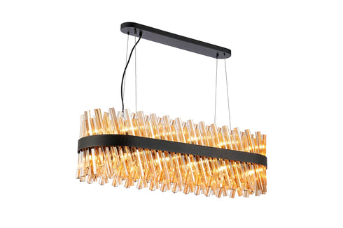Kade Pendant Oblong Satin Black - Amber Glass