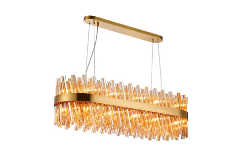 Kade Pendant Oblong Brass - Amber Glass