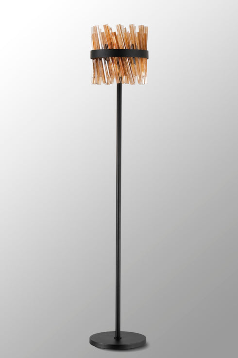 Kade Floor Lamp Satin Black - Amber Glass