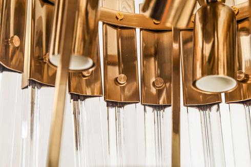 Kuna Flush Ceiling 3 Light Brass/Clear Sculpted Glass 30 cm