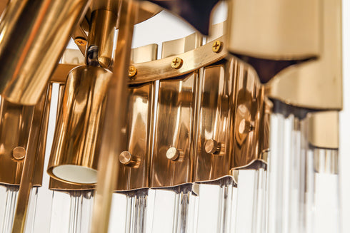 Kuna Flush Ceiling 3 Light Brass/Clear Sculpted Glass 30 cm