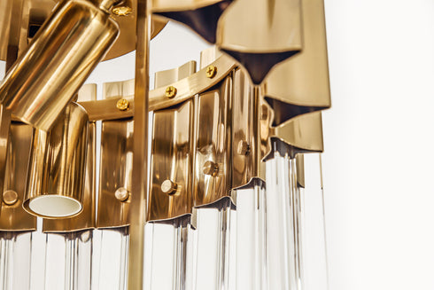 Kuna Flush Ceiling 3 Light Brass/Clear Sculpted Glass 30 cm