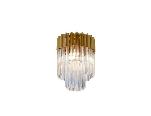 Kuna Flush Ceiling 3 Light Brass/Clear Sculpted Glass 30 cm