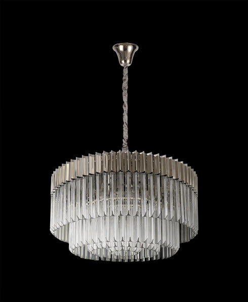 Kuna Nickel/Clear Pendant Round 12 Light 80cm