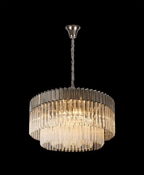 Kuna Nickel/Clear Pendant Round 12 Light 80cm
