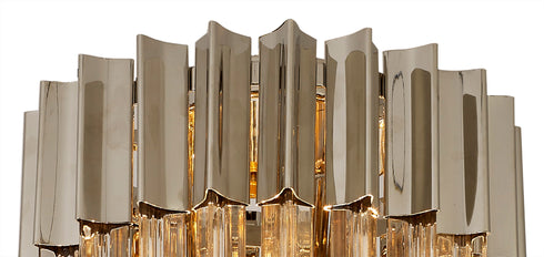 Kuna Flush Ceiling Round 3 Light Polished Nickel/Clear Sculpted Glass 30 cm