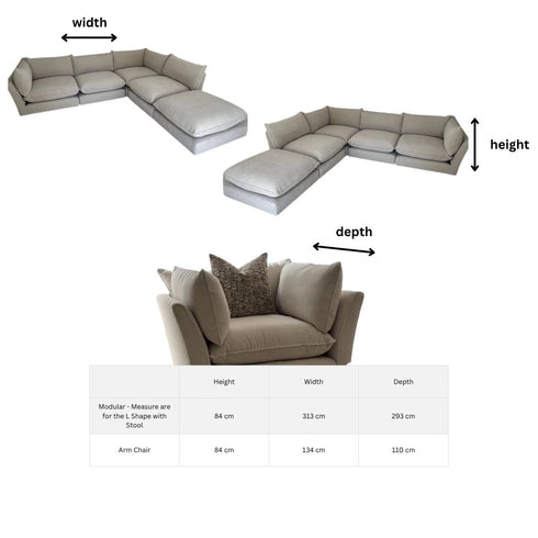Oscar Pebble 4 Piece Corner Sofa & Stool