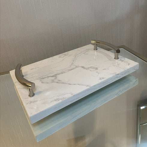 White Marble Tray Silver Handles