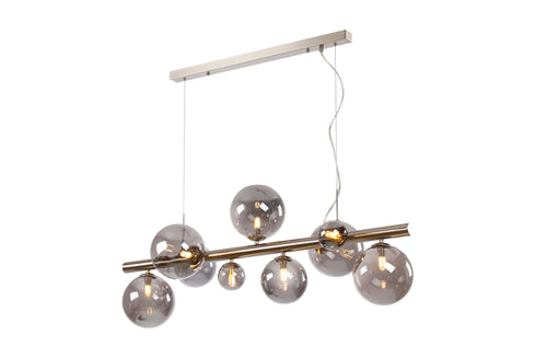 Saga Linear Pendant 9 Light Satin Nickel/Smoke Plated Glass