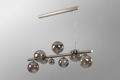 Saga Linear Pendant 9 Light Satin Nickel/Smoke Plated Glass