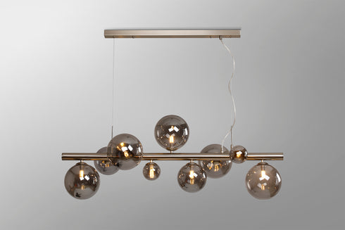Saga Linear Pendant 9 Light Satin Nickel/Smoke Plated Glass