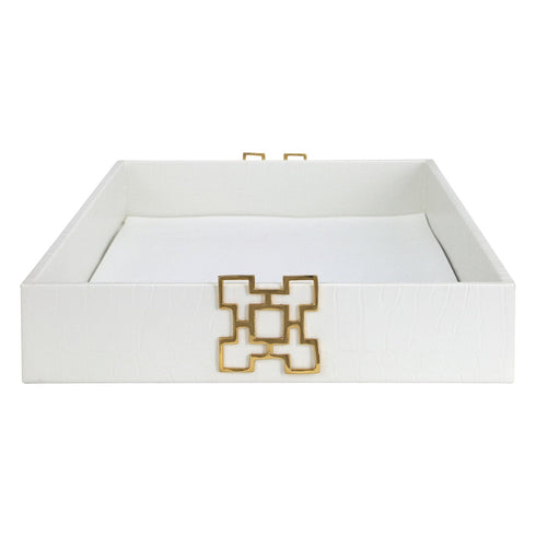 White Croc Leather Tray Geo
