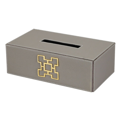 Grey Leather Tissue Box Geo