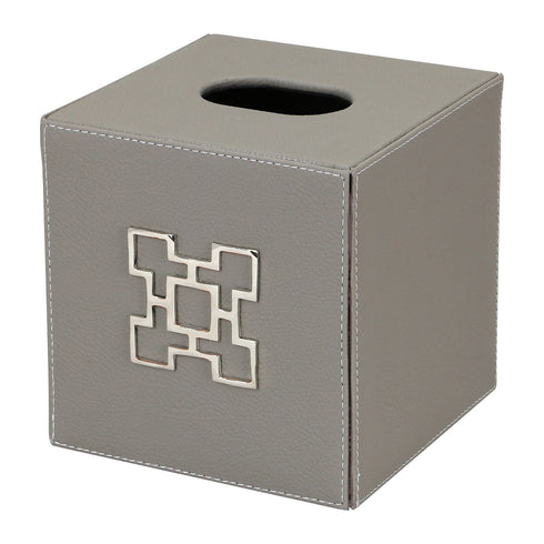 Grey Leather Square Tissue Box Geo