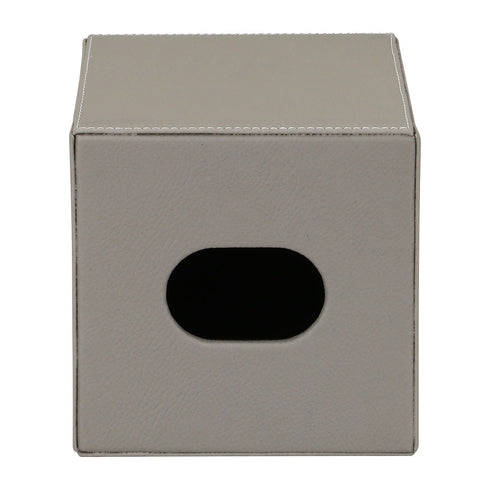 Grey Leather Square Tissue Box Geo