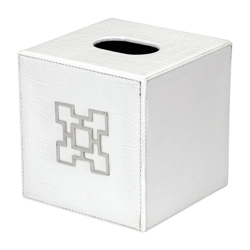 White Croc Square Tissue Box Geo