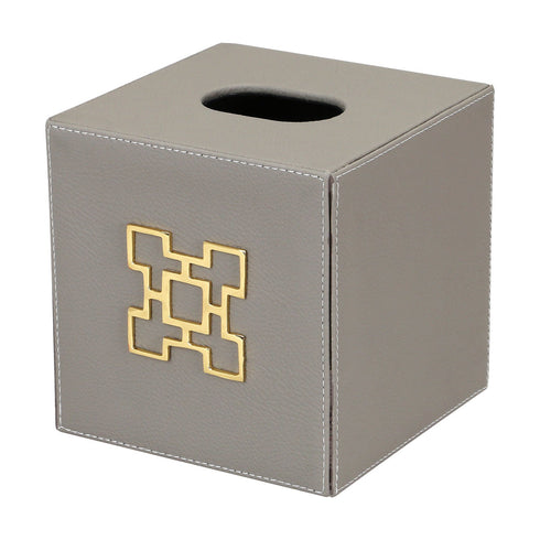 Grey Leather Square Tissue Box Geo