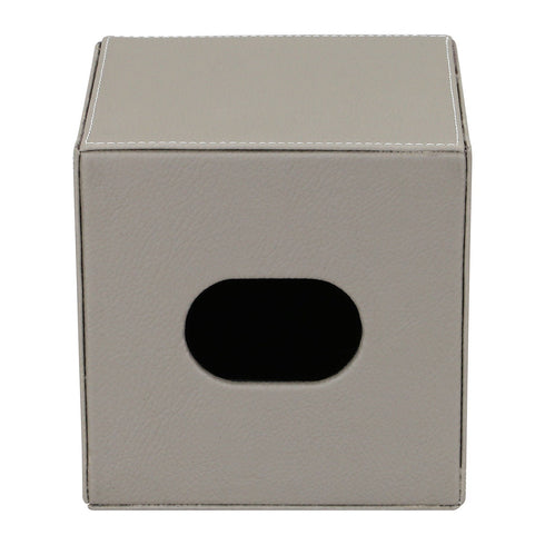 Grey Leather Square Tissue Box Geo