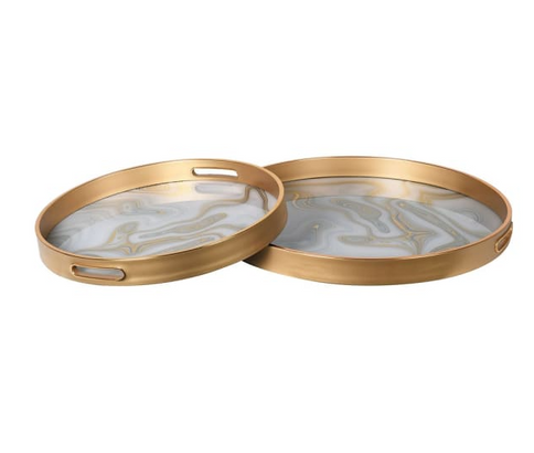 Set of 2 Swirl Round Gold Trays